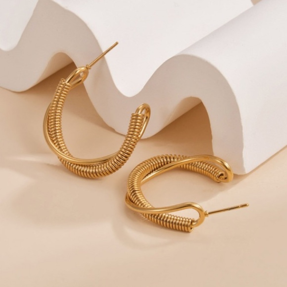 New 18K Gold Plated Twist Hoop Earrings